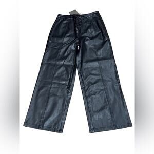 NWT Le Lis Black Faux Leather pants Womens Large wide leg lace up Goth Vampire